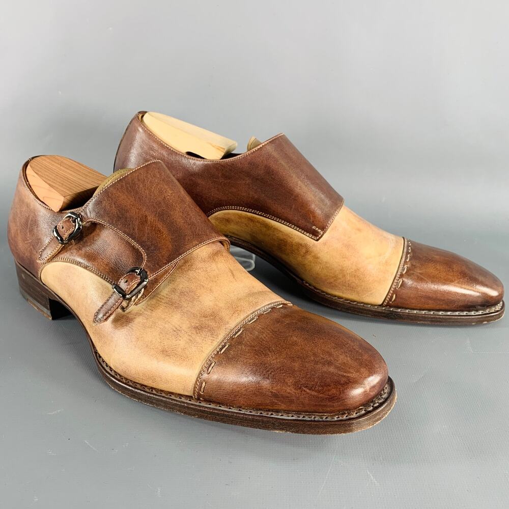 CALZOLERIA HARRIS Size 10.5 Brown Tan Two Toned Leather Monk Strap Loafers